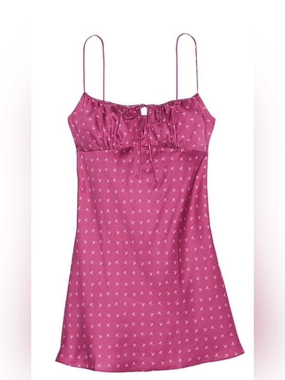 BNWT PINK Victoria's Secret Satin Slip Dress w/Midnight Mauve Pink Cherries